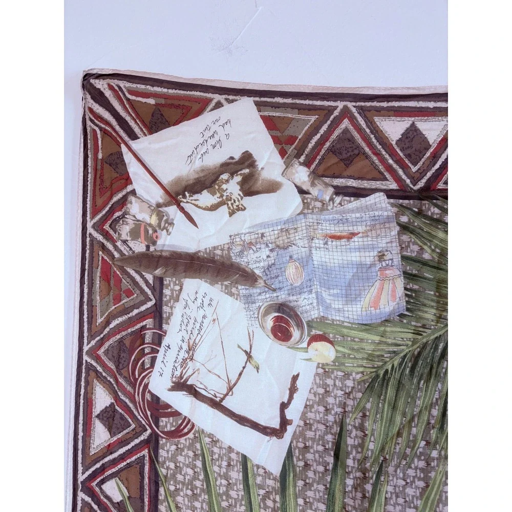 Ralph Lauren Silk Scarf Vintage Safari Expedition Travel Journal Print Italy